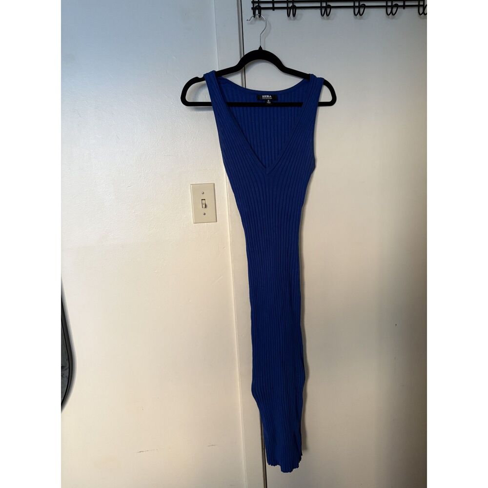 Hera Collection Blue Ribbed Bodycon Maxi Dress Cobalt Women's Small